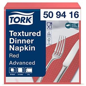 Tork Textured Dinnerservet Rood, 1/4-vouw 2-laags, 38 x 39 cm, 18 x 50 servetten, 509416