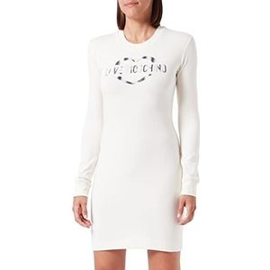 Love Moschino - Chic Jurk met Logo in Reliëf - Wit - Katoenmix