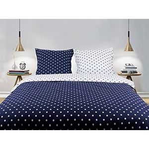Beddengoed voor tweepersoonsbed, dekbedovertrek 240 x 220 cm, 2 kussenslopen 65 x 65 cm, blauw met witte stippen