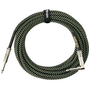 Ernie Ball Kabelassemblages voor muziekinstrumenten 6082 gevlochten zwart/groen kabel van 5,49 m, 18ft, Recht/Gehoekt
