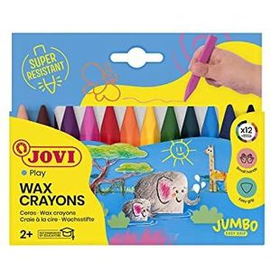 Jovi - Jumbo Easy Grip Crayons, Koffer met 12 driehoekige kleurpotloden, Diverse kleuren, Super resistent en hoge prestaties, Glutenvrij (973/12)