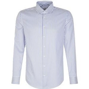 Seidensticker - Herenoverhemd - Middenblauw - 100% Katoen - Slim Fit