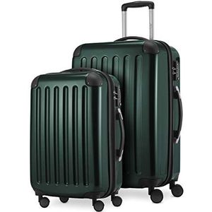 HAUPTSTADTKOFFER - Alex - 2-delige kofferset harde schaal glanzend, middelgrote koffer 65 cm + handbagage 55 cm, 74 + 42 liter, TSA, bosgroen, 65 cm, Kofferset