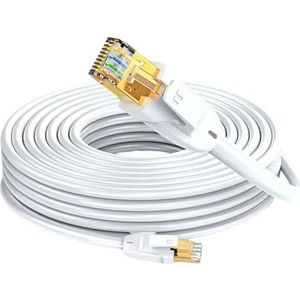Elfcam® - 20m Cat7 Ethernet RJ45 Netwerkkabel, LAN/WLAN Cat 7 Afgeschermd Twisted Pair SFTP 100% Koper, Ronde Kabel, Wit (20M)