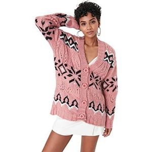 Trendyol Dames Regular Basic V-hals Gebreid Vest, roze, S