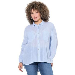 Ulla Popken - Blouse - Lichtblauw/Wit - Klassieke Blouse - Lange Mouw