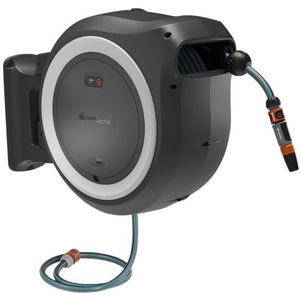 Gardena accu-wandslangbox PowerRoll XL gebruiksklare set: automatische slanghaspel met 35 m tuinslang, slanggeleider en RollControl, complete set met oplaadbare accu (18642-20)