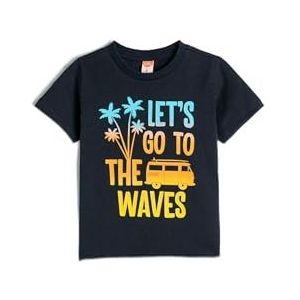 Koton Babyboys Crew Neck Short Sleeve Slogan bedrukt T-shirt, marineblauw (720), 12-18 Maanden