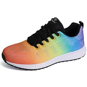 Sportschoenen voor dames, luchtkussen, indoorschoenen, outdoor, fitnessschoenen, ademend, veters voor vrouwen, sportschoenen, plat, maat 35-44, S203 Kleurrijk, 35 EU