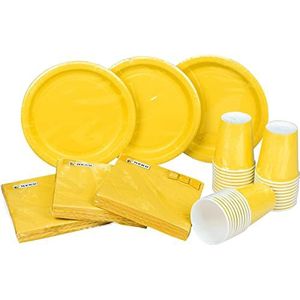 HEKU Party Wegwerpset, 120-delig in geel, geschikt voor 30 gasten, inclusief kartonnen borden, partybekers (0,25 l) en servetten (33 x 33 cm), ideaal voor feestjes, barbecues, verjaardagen en
