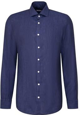 Seidensticker - Chemise d'affaires - Blauw - 100% Lin - Manches Longues - Coupe Ajustée