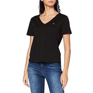 Tommy Jeans T-shirt met V-hals en V-hals voor dames, Zwart, XL