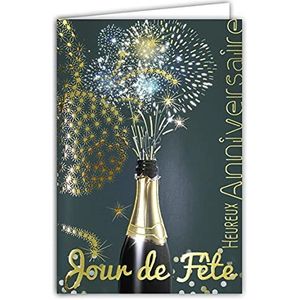 Wenskaart verjaardag party fles champagne wijn wit vuurwerk sterren goud gemaakt in Frankrijk