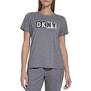 DKNY Two Tone Loso T-shirt voor dames, Black Heather, S