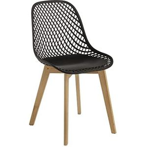 Baroni Home Moderne stoel met houten poten, ergonomische bureaustoel met textuur, max. 130 kg, 48 x 43 x 84 cm, zwart, 1 stuk