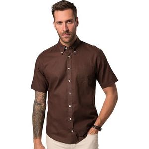 JP 1880 Linnen mix, halflange mouwen, buttondown-kraag, modern fit overhemd, dennenbruin, 3XL