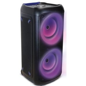 Mooov 477371 Bluetooth-luidspreker, krachtig, 200 W, muziek, TWS, 7 LED-effecten, USB-aansluitingen, SD-ingang, microfooningang, uittrekbare handgreep en wielen in trolleystijl voor eenvoudig