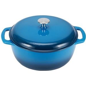 Amazon Basics Braadpan, gietijzer, geëmailleerd, rond, met deksel, 7 liter, blauw