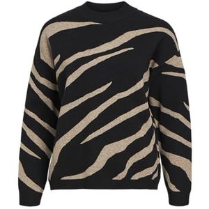 OBJRAY LO L/S Knit Pullover AOP NOOS, zwart/patroon: woestijn taupe tijger grafisch, XS