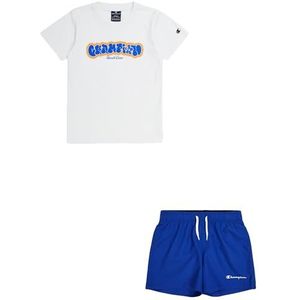 Champion Legacy Back to the Beach B - Graphic Crewneck T-shirt & WR Shorts compleet, wit/blauw elektrisch, 11-12 jaar kinderen en jongeren SS24, wit/elektrisch blauw, 11-12 Jaar