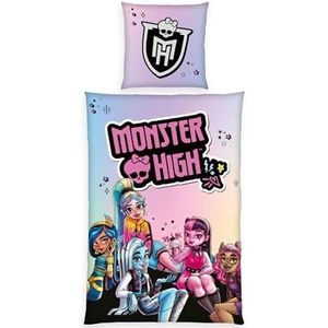 Monster High Beddengoed, kussensloop ca. 80 x 80 cm, dekbedovertrek ca. 135 x 200 cm, met soepele ritssluiting, 100% katoen, renforcé