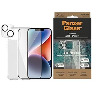 PanzerGlass™ iPhone 14 Bundle - displaybescherming, camera-veiligheidsglas en iPhone beschermhoes - iPhone volledige bescherming van gehard glas met volledige afdekking, krasbestendig en onbreekbaar