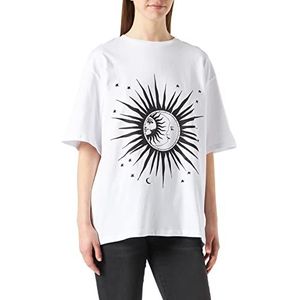 NA-KD Dames T-shirt met zon en maan, Kleur: wit, L