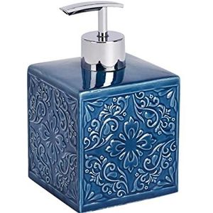WENKO Zeepdispenser Cordoba, navulbare doseerder voor vloeibare zeep, lotion of afwasmiddel, van hoogwaardig keramiek met Spaanse ornamenten, 13 x 8,5 x 8,5 cm, inhoud 500 ml, blauw