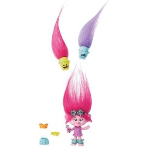 Mattel DreamWorks Trolls Band Together Haarploppers Poppy, kleine pop met kleding die aan en uit kan, en 3 verrassende accessoires HNF10