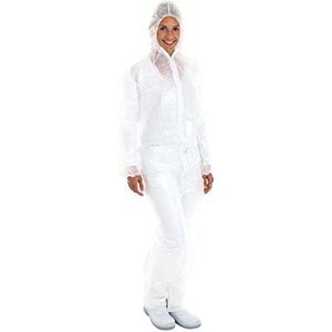 CMT 81919 Overall met ritssluiting, kap en elastische manchetten, enkel en taille met PE-coating (50 stuks)