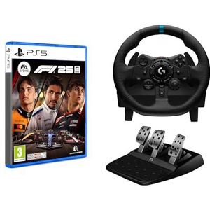 Logitech G G923 racestuur en pedalen + EA SPORTS F1 25 Standard Edition PS5 - TRUEFORCE-force feedback tot 1000 Hz, responsief rijontwerp, dubbele koppeling - Zwart