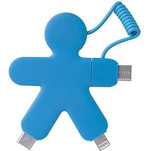 Xoopar Buddy USB-multikabel, 4-in-1, in octopusvorm, blauw, universele oplader, milieuvriendelijke materialen, micro-USB-stekker, USB, Lightning, universele USB voor smartphone