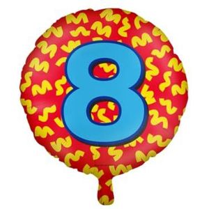 PD-Party 7042108 Gelukkig Folie Ballonnen | Happy Balloons | Viering | Feest Decoraties - 8 Jaren, Rood/Geel, 46cm Lengte x 46cm Breedte x 46cm Hoogte