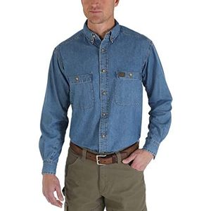 Wrangler Riggs Workwear Denim werkshirt met lange mouwen voor heren, Antieke marine, M