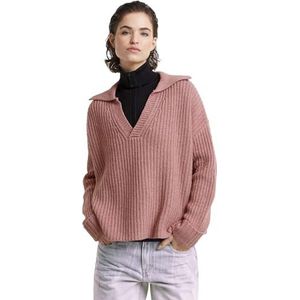 Zware gebreide losse poloshirt, meerdere kleuren (Lt Berry Mist Melange D25220-d890-g859), S