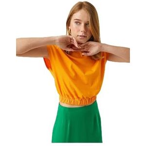 Koton Crop Basic T-shirt van katoen met elastiek voor dames, Oranje (200), M
