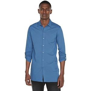 Trendyol Heren Blue Slim Fit kraag Apolents overhemd Shirt, blauw, S