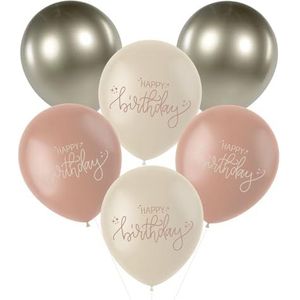 Folat 68709 Verjaardagsdecoratie roze, crème, champagne-goud-latexballonnen, crème roze, 33 cm, 6 stuks, een geraffineerde, jongen en levendige verjaardagsdecoratie, Happy Birthday voor vrouwen en
