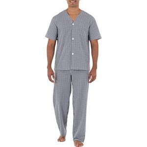 Fruit of the Loom Men's Broadcloth Short Sleeve Top and Long Pants Pajama Set, Navy/White Check, 2X