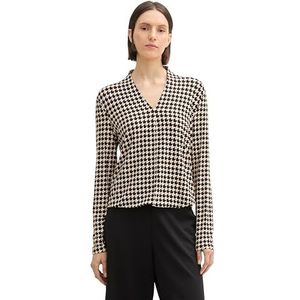 TOM TAILOR T-shirt met lange mouwen voor dames, 36887 - Beige Geometric Minimal, L