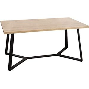 DRW Eettafel van natuurlijk hout en metaal, in naturel en zwart, 160 x 90 x 75 cm, dikte van de tafel: 3,2 cm