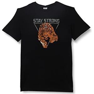 NOISY MAY Dames NMZODIAC 2/4 mouw TOP FWD Curve Jurk, Zwart/Print: Stay Strong Tiger, 46, Zwart/print: stay Strong Tiger, 46