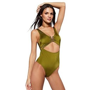 Trendyol Dames Plain Knit Badpak, Khaki,38, Kaki, 42