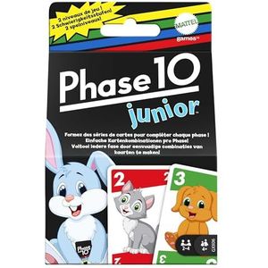 Phase 10 Junior kaartspel, meerdere niveaus, lijkt op Rummy, bijpassende kleuren, dieren en vormen met 56 Kaarten voor 2 tot 4 spelers, cadeau voor kinderen van 4 jaar en ouder, GXX06