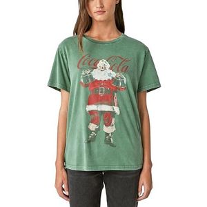 Lucky Brand Santa Claus Coca Cola Boyfriend Tee, Hunter groen, maat S voor dames, Jagersgroen, S