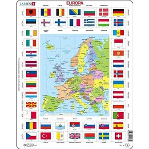 Larsen KL1 Vlaggen en politieke kaart van Europa, Nederlands editie, Frame puzzel met 70 stukjes