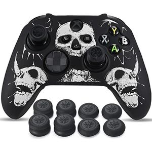 YoRHa Laser Carving Siliconen Skin voor Xbox-serie X/S Controller x 1 (Wit) met Pro Thumb Grips x 8