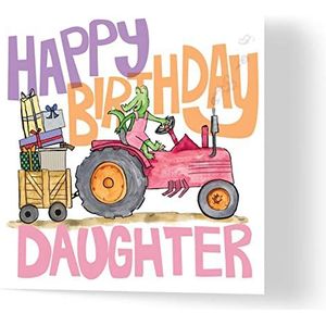 Wuzci ""Roze Tractor Happy Birthday Dochter Verjaardagskaart, 150 mm Lengte x 150 mm Breedte