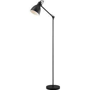 EGLO staanlamp PRIDDY, 1 lichtbron, Vintage staanlamp met industrieel ontwerp, retro staande lamp van staal, kleur: zwart, wit, fitting: E27, incl. voetschakelaar