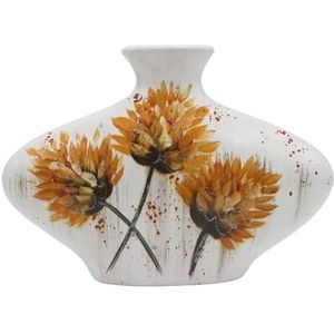 Ovale keramische vaas met hortensia, geel-oranje, handwerk, grootte: L/B/H ca. 7 x 30 x 20 cm